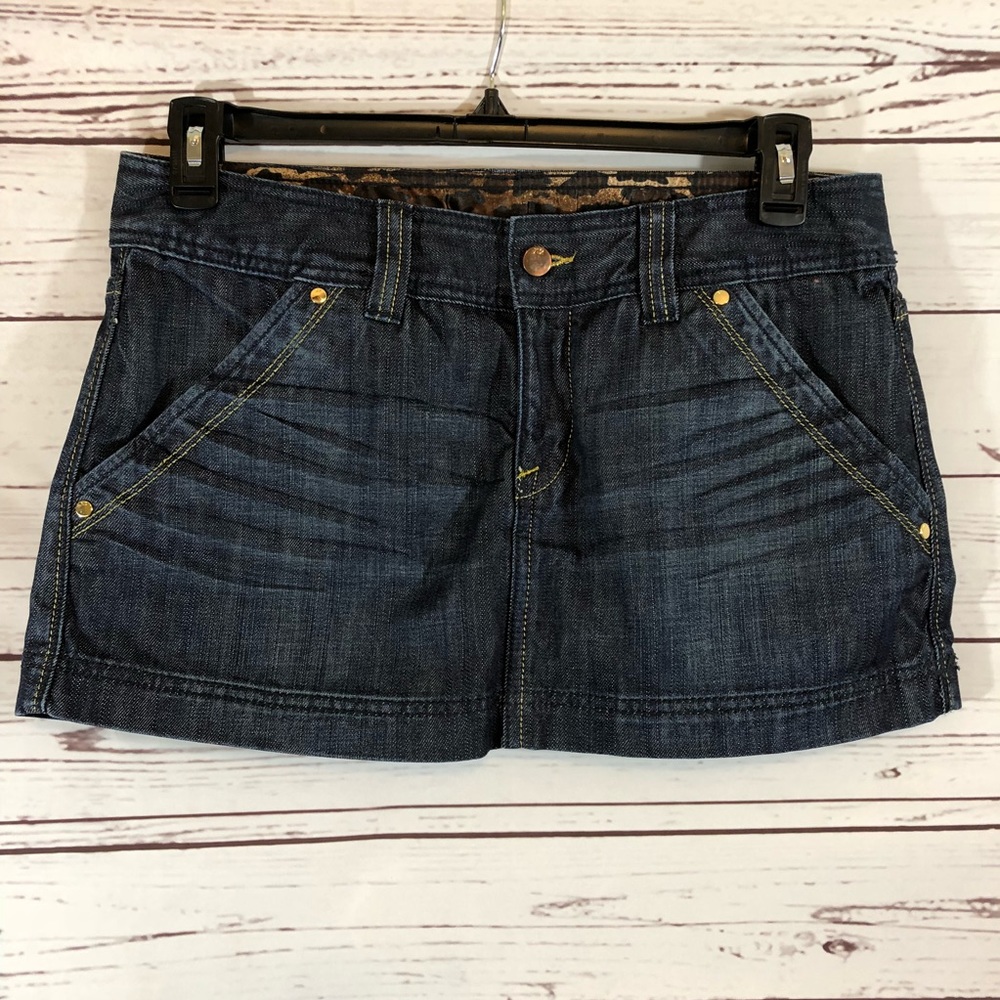 Express X2 Dark Wash Zip Front Denim Skirt